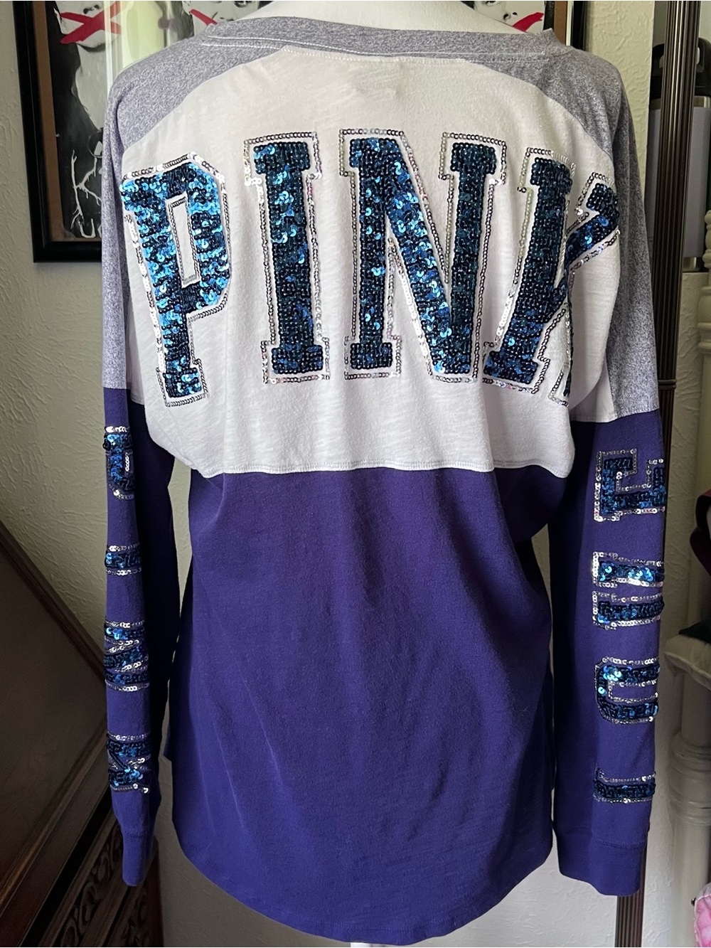 Victoria's Secret PINK Bling Oversized Sequined Long Sleeve Tee